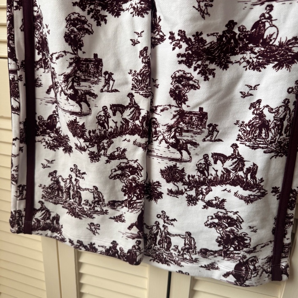 Carbon38 // maroon, white horse toile print wide leg sweatpants size XS fb1 - Picture 8 of 11